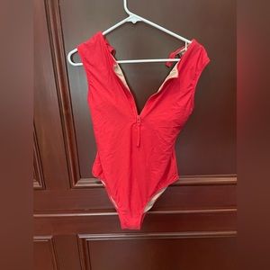 Anthropologie red zipper one piece